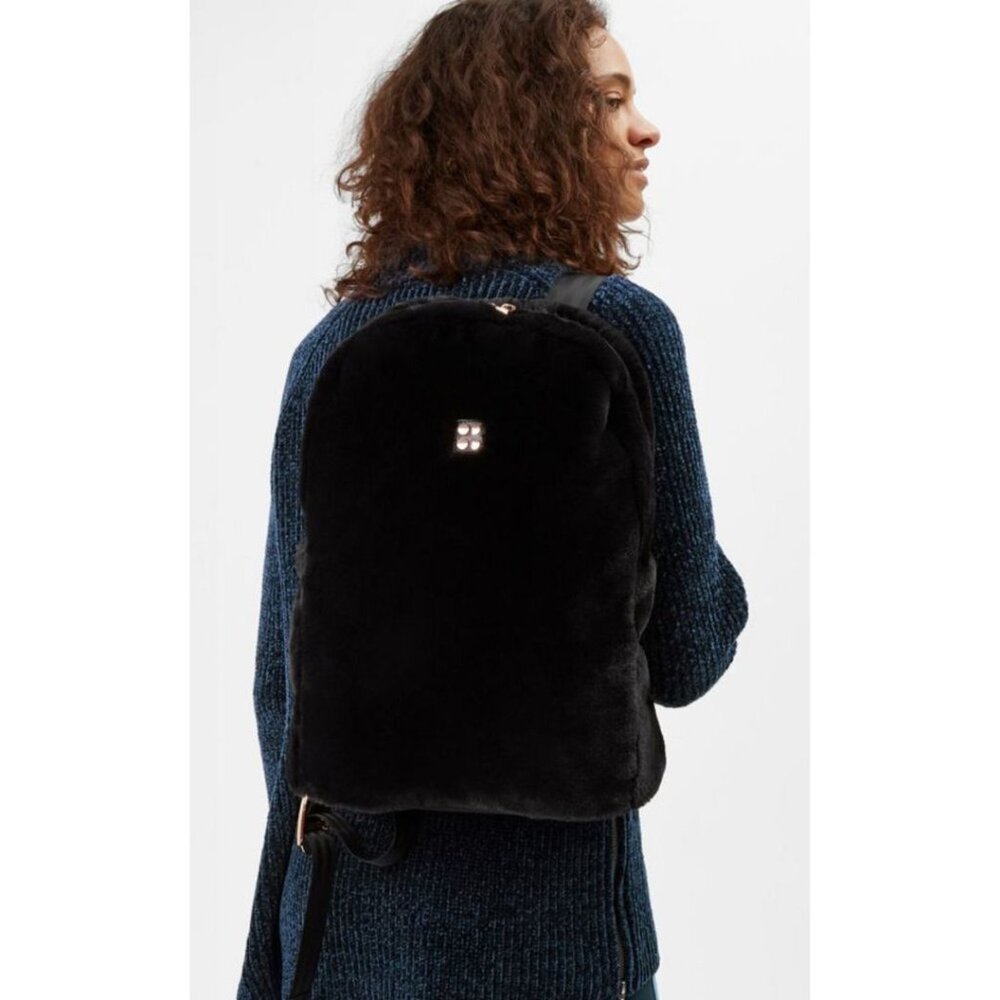Sweaty Betty Black Plush Faux-Fur Backpack